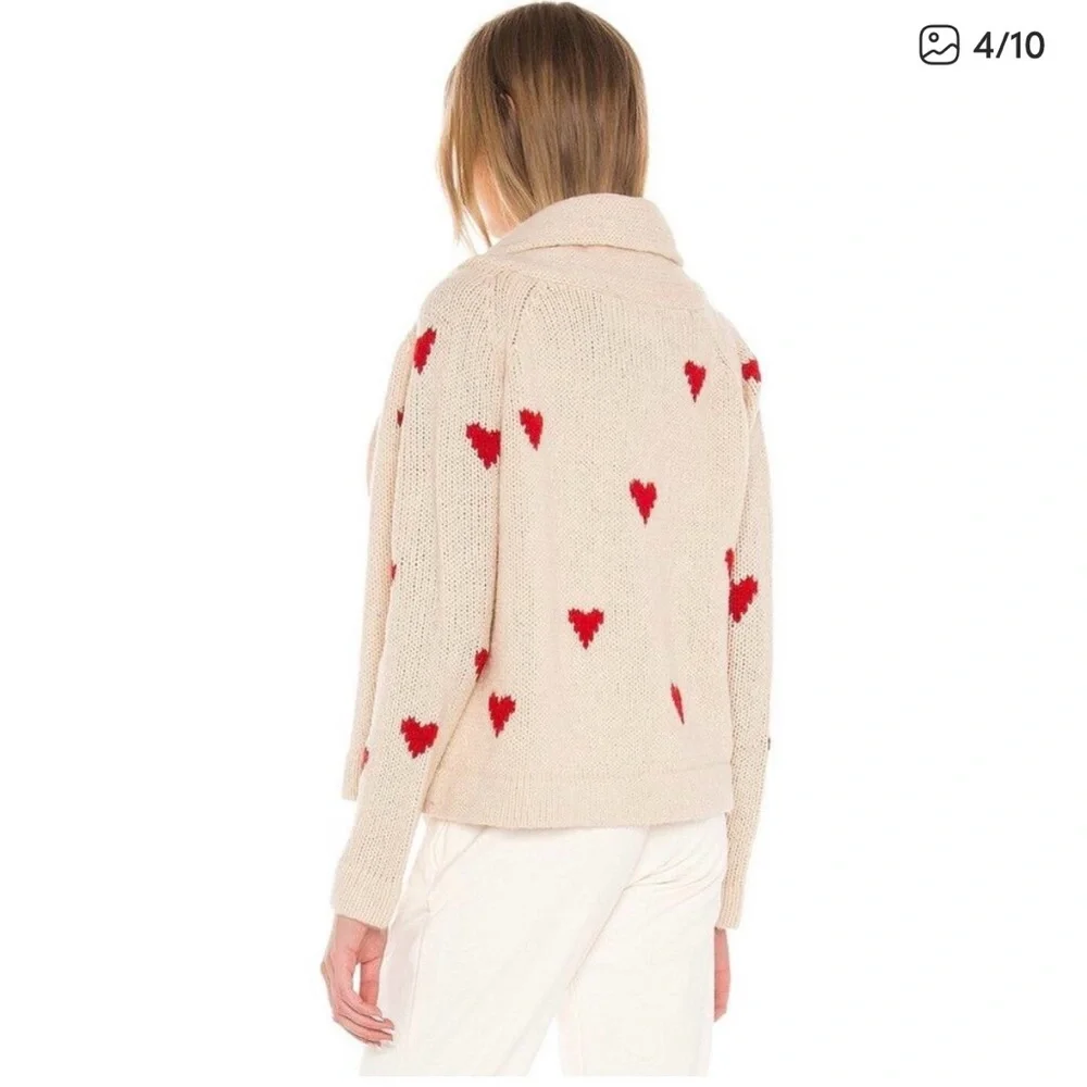 THE GREAT. Cream Cardigan with Red Heart Accents - Picture 4 of 16